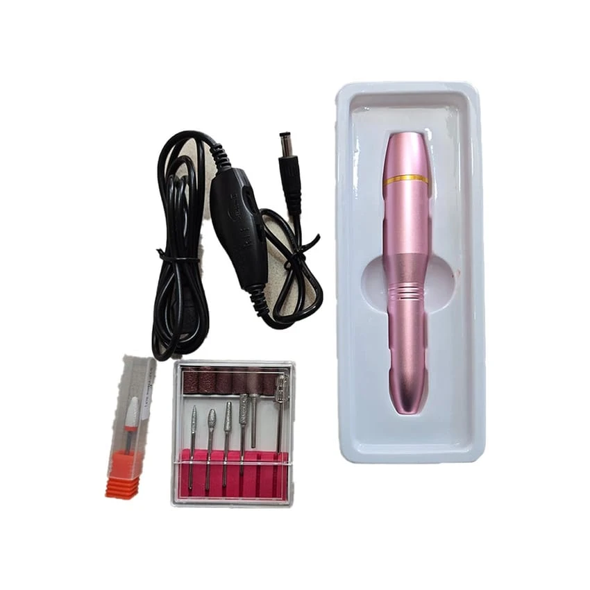 مثقاب أظافر محمول قابل لإعادة الشحن عبر USB، طقم مثقاب أظافر احترافي للأكريليك والأظافر الهلامية وأدوات تلميع المانيكير والباديكير مع 6 قطع من رؤوس مثقاب الأظافر، لا تهتز ولا حرارة للمنزل