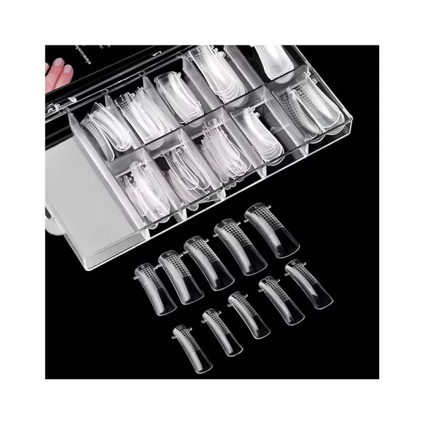 Nail Extension Poly Gel Tips Clear 100pcs Poly Gel Acrylic Nails Mold Artificial Dual Forms System UV Gel DIY Polish Manicure Tool 100PCs/Case with Scale