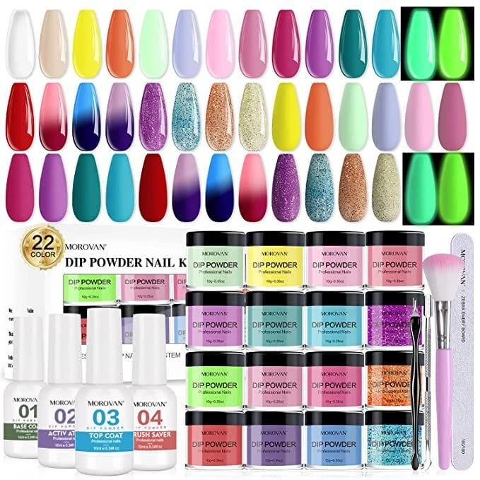 30Pcs Dip Powder Nail Kit 22 Colors Dipping Powder Kit Starter Morovan