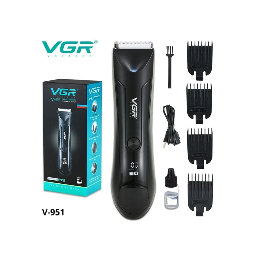 ماكينة قص شعر الجسم VGR V-951 مقاومة للماء بالكامل مع إضاءة LED مدمجة وشاشة رقمية ووقت تشغيل