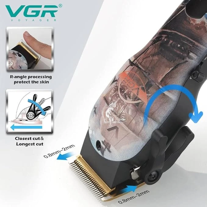 ماكينة قص الشعر / ماكينة تشذيب الشعر الاحترافية VGR V-689 للرجال مع شاشة LED، وقت التشغيل 180 دقيقة مع 4 أمشاط توجيه القطع (متعددة الألوان)