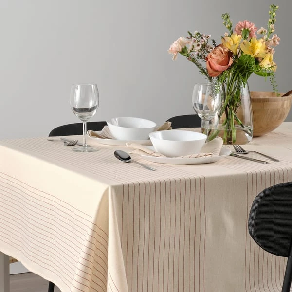Tablecloth, stripe pattern red/natural,