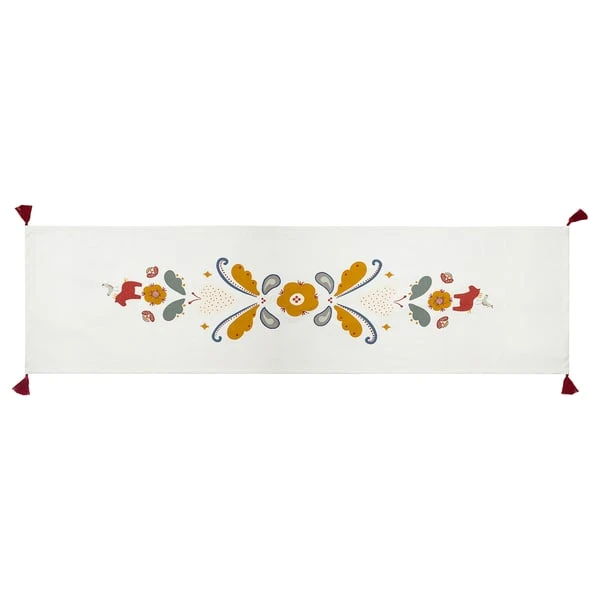 مفرش طاولة, أبيض أحمر/ربطة تزيين,