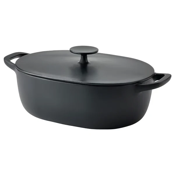 Casserole with lid, enamelled cast iron matt/black,