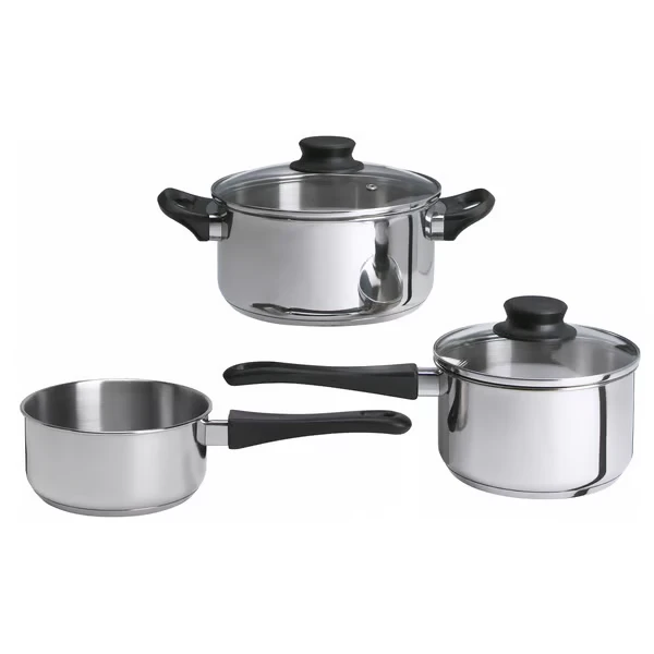 5-piece cookware set, glass/stainless steel