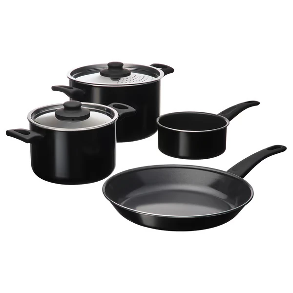 6-piece cookware set, non-stick coating black
