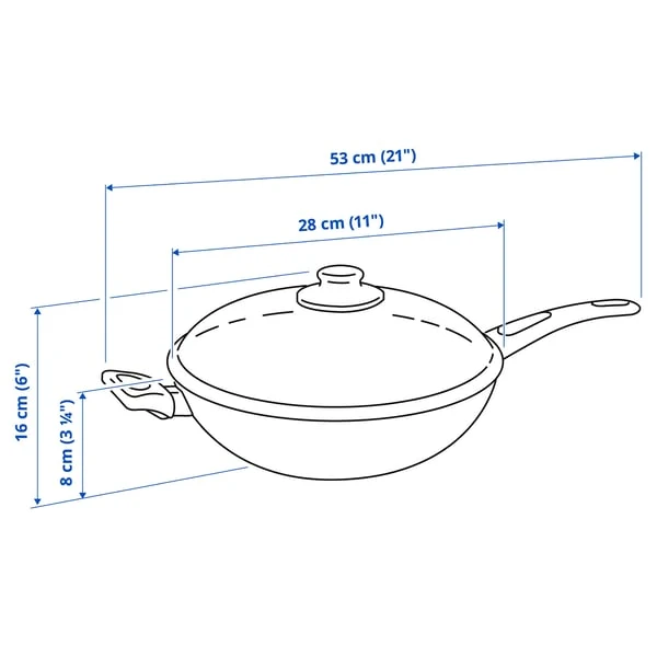 Wok with lid, non-stick coating black,