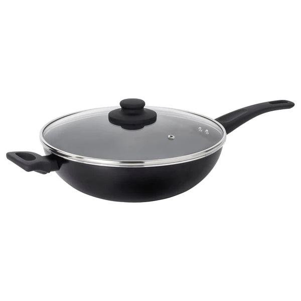 Wok with lid, non-stick coating black,