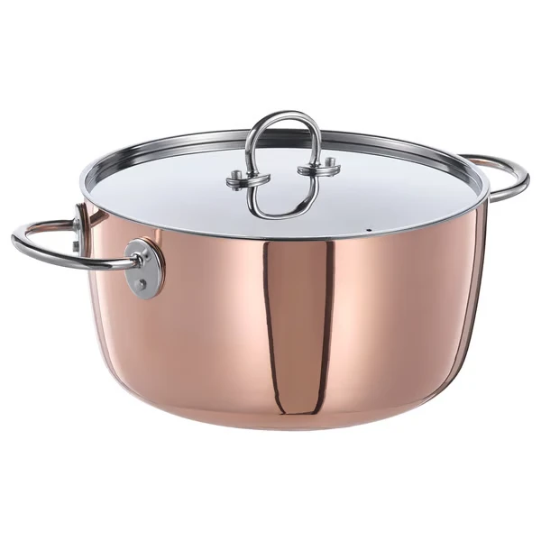 Pot with lid, copper/stainless steel,