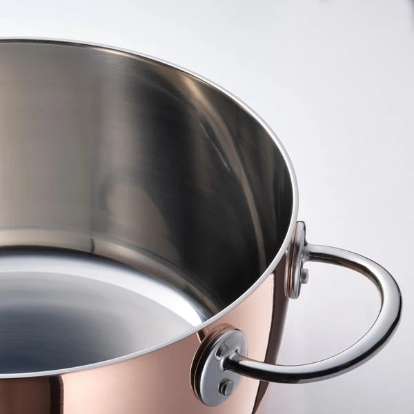 Pot with lid, copper/stainless steel,