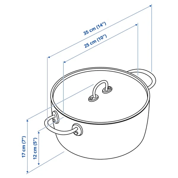 Pot with lid, copper/stainless steel,