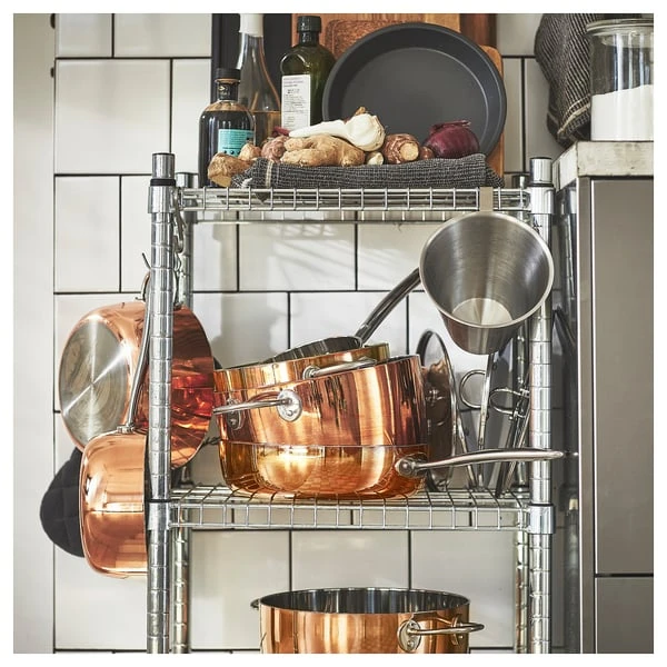 Pot with lid, copper/stainless steel,