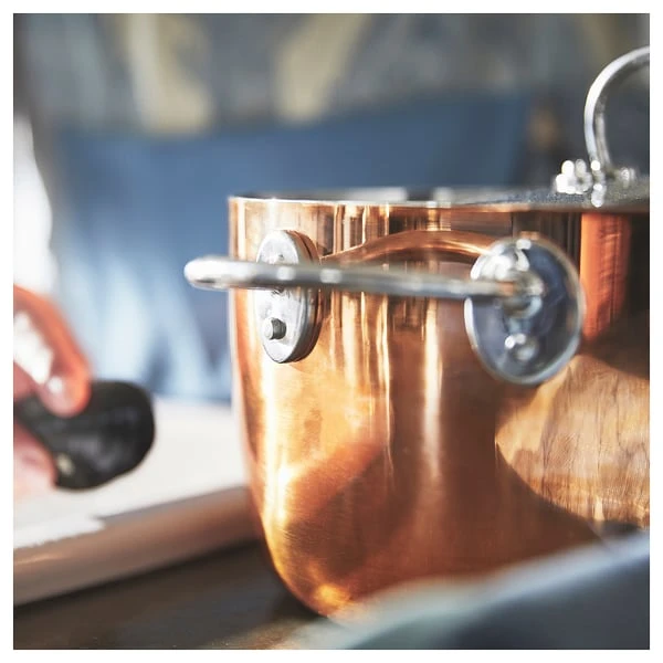 Pot with lid, copper/stainless steel,
