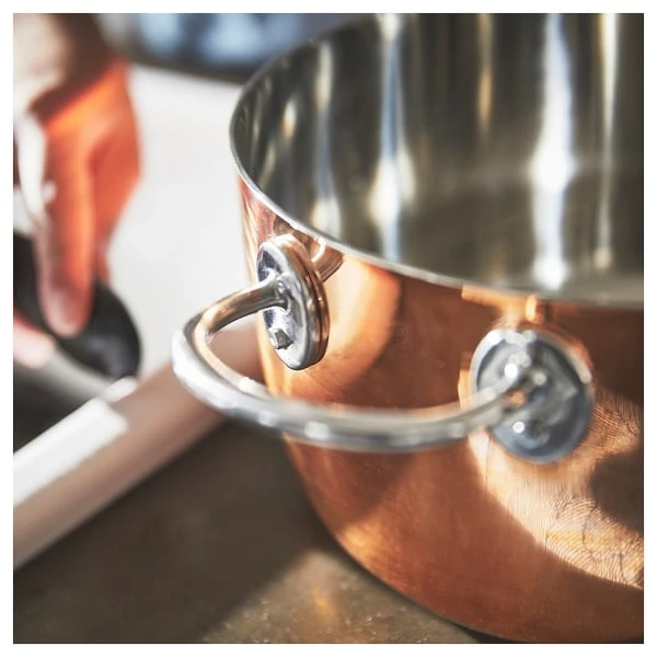 Pot with lid, copper/stainless steel,
