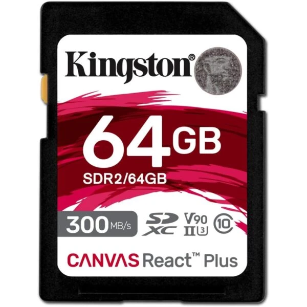 Kingston Canvas React Plus 64GB SD CARD | SDXC UHS-II | 300R/260W U3 V90 | كامل HD/4K/8K