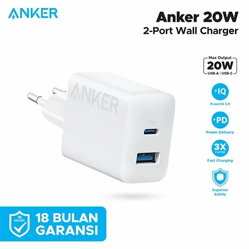 Anker 201 Wall Charger 20W Adapter USB C + A Fast Charging PD A2348