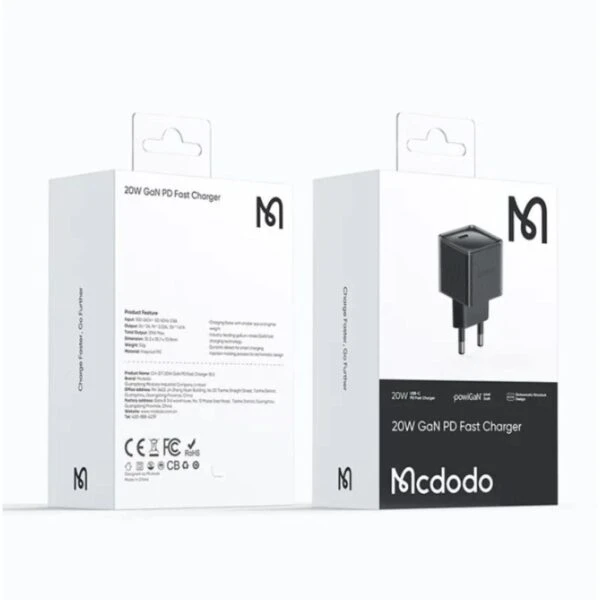 Mcdodo CH-3771 20W 1C GAN Fast Charger Type-c Dynamic detect for smart charging