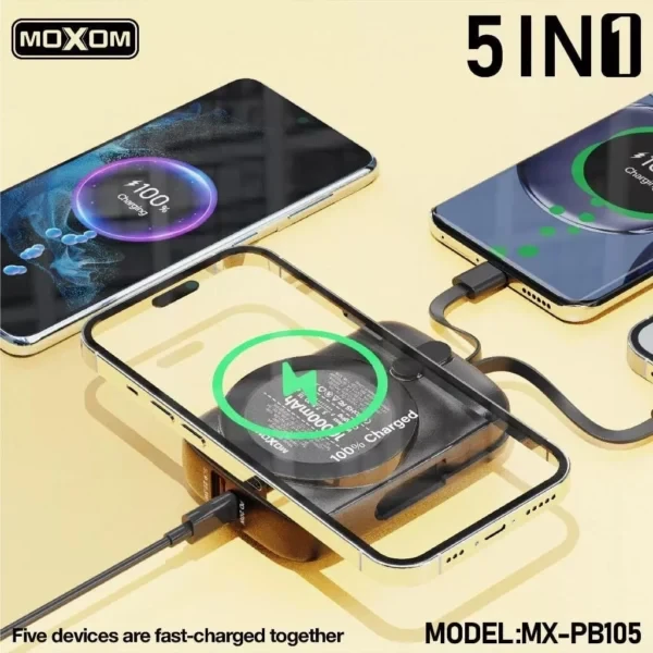 Moxom MX-PB105 10000mAh Powerbank Magnetic Wireless Powerbank PD SSCP Built-In Cable