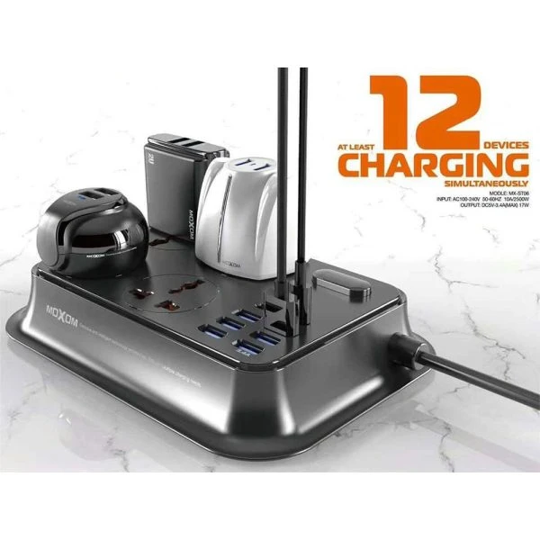 Moxom Smart Power Socket 3.4A 6 Usb Ports + 2 Pd Type-C + 4Eu MX-St07