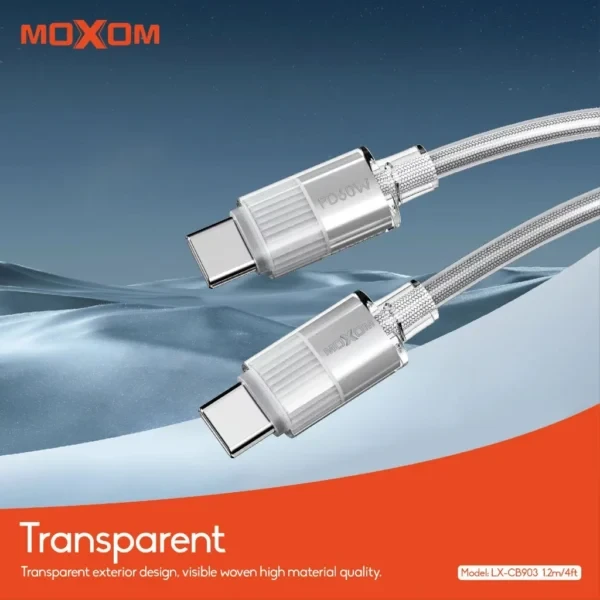 MOXOM Type C charging cable, Transparent Data Cable Fast Charging 60W, Type-C to C charging cable 1.2m.