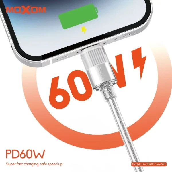 MOXOM Type C charging cable, Transparent Data Cable Fast Charging 60W, Type-C to C charging cable 1.2m.