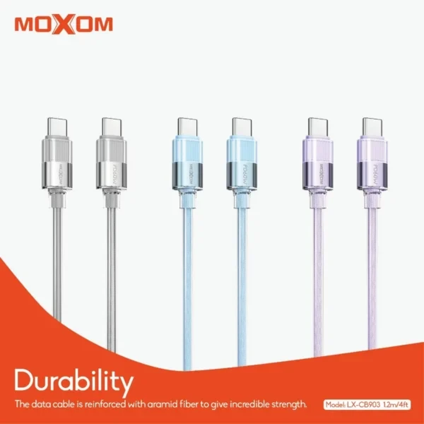 MOXOM Type C charging cable, Transparent Data Cable Fast Charging 60W, Type-C to C charging cable 1.2m.