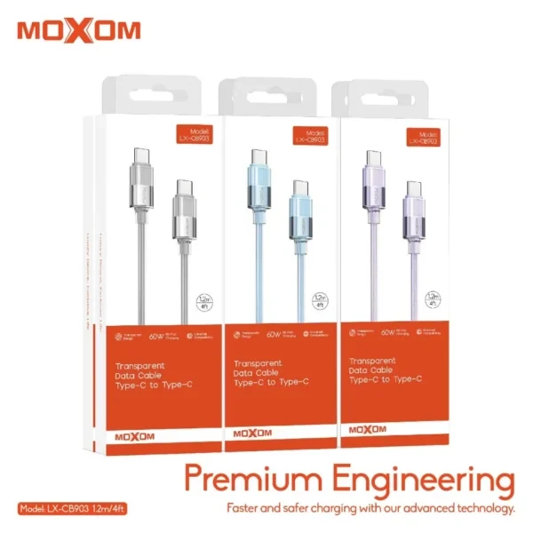 MOXOM Type C charging cable, Transparent Data Cable Fast Charging 60W, Type-C to C charging cable 1.2m.