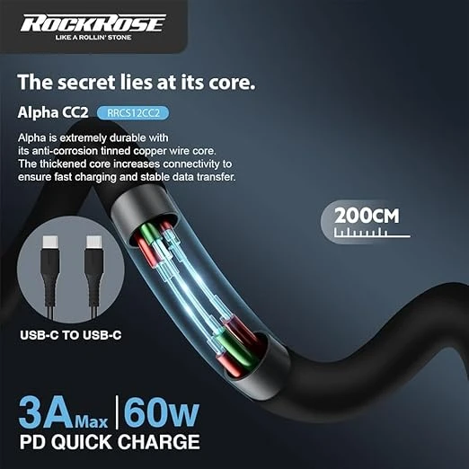 ROCKROSE ALPHA CC2 60W USB-C to USB-C 2.0m Charging Cable
