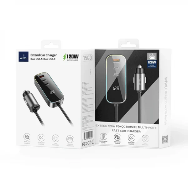 WIWU WI-QC014 120W PD+QC KIRSITE EXTEND FAST CAR CHARGER MULTI-PORT