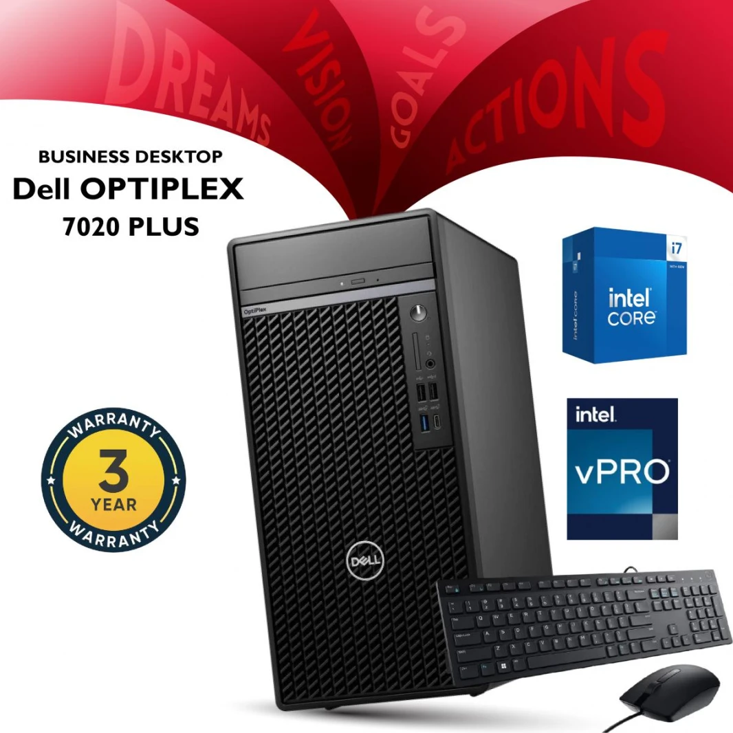 NEW Dell OPTIPLEX 7020 PLUS Intelligent PC Desktop Intel® Core™ i7-14700 14th Gen 5.4 GHz vPro Processors Core 20 Threads: 28, 8GB DDR5 & 512 SSD - 3 Years Warranty