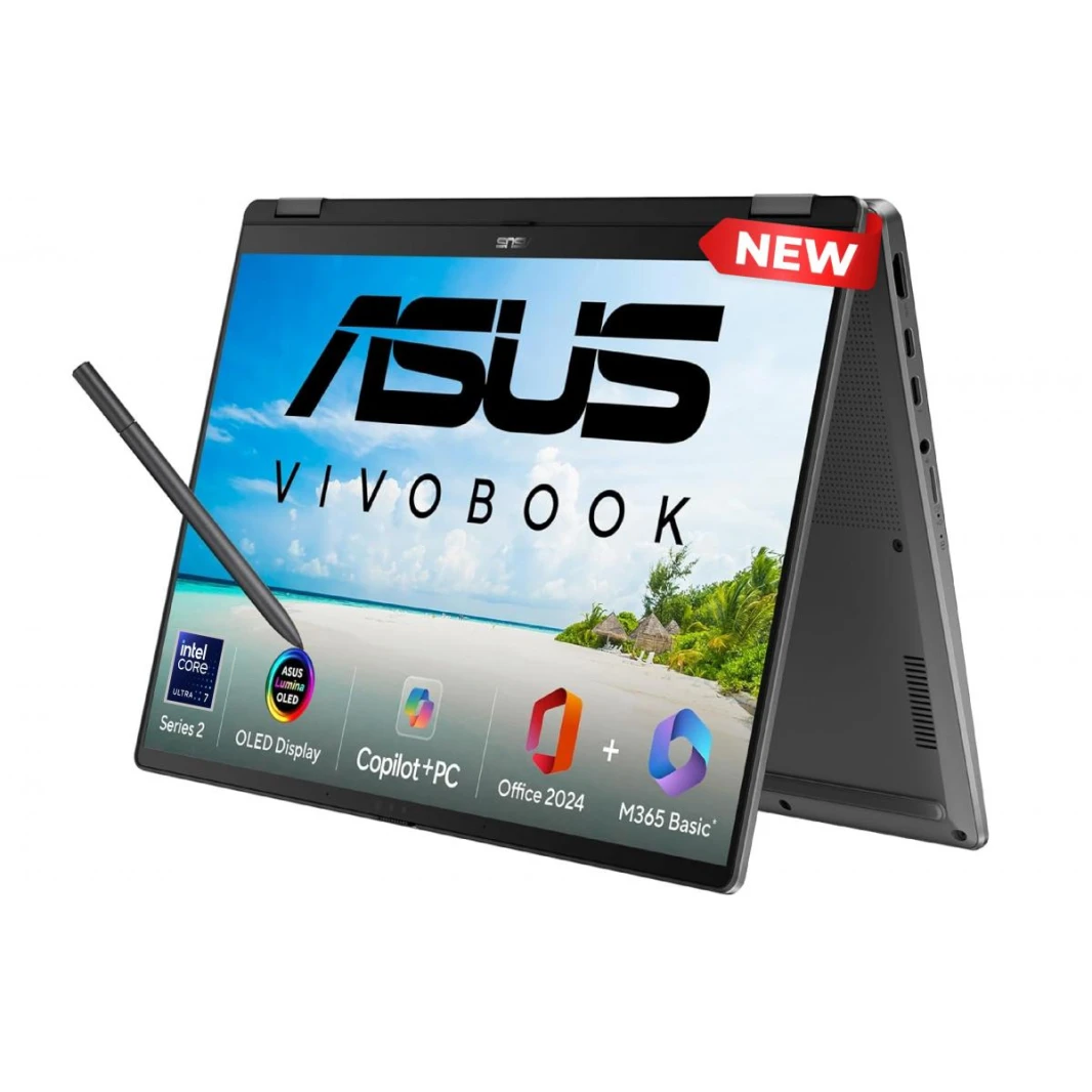 Laptop ASUS Vivobook 14 Flip (2025) NEW Intel® Core™ Ultra 7 Processor 256V, Intel® Arc™ Graphics up to 47TOPS 14.0-inch Touch OLED WUXGA (1920 x 1200) w/ Stylus - Windows 11 Home