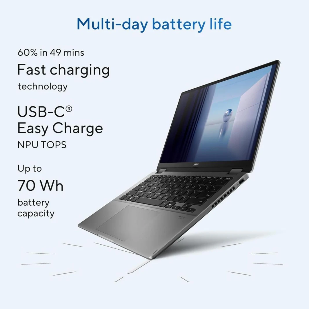 Laptop ASUS Vivobook 14 Flip (2025) NEW Intel® Core™ Ultra 7 Processor 256V, Intel® Arc™ Graphics up to 47TOPS 14.0-inch Touch OLED WUXGA (1920 x 1200) w/ Stylus - Windows 11 Home