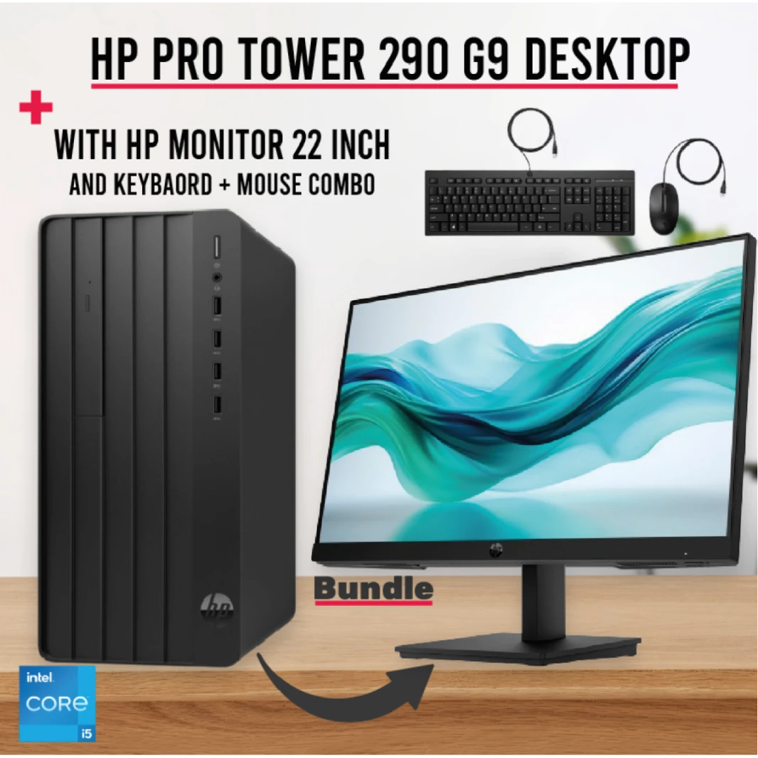 PC HP Pro Tower 290 G9 Desktop Intel Core i5-13500, 8 GB DDR4-3200 MHz, 512 GB SSD With HP Series 3 Pro 21.5 inch FHD Monitor - 322PF Monitor Bundle | 13th Generation