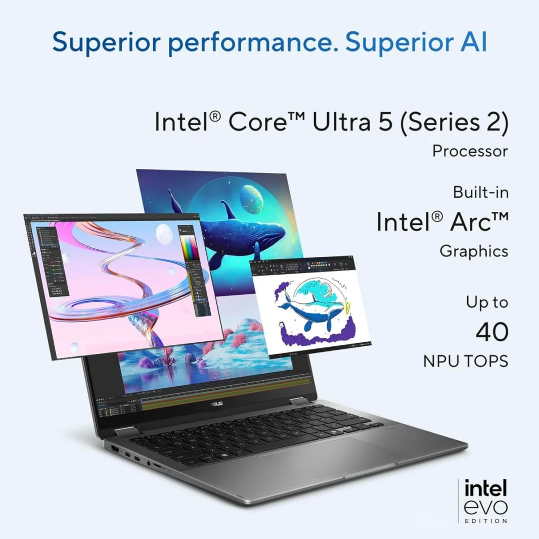 Laptop ASUS Vivobook 14 Flip (2025) NEW Intel Core™ Ultra 5 Processor 226V, Intel® Arc™ Graphics up to 40TOPS 14.0-inch Touch OLED WUXGA (1920 x 1200) w/ Stylus - Windows 11 Home