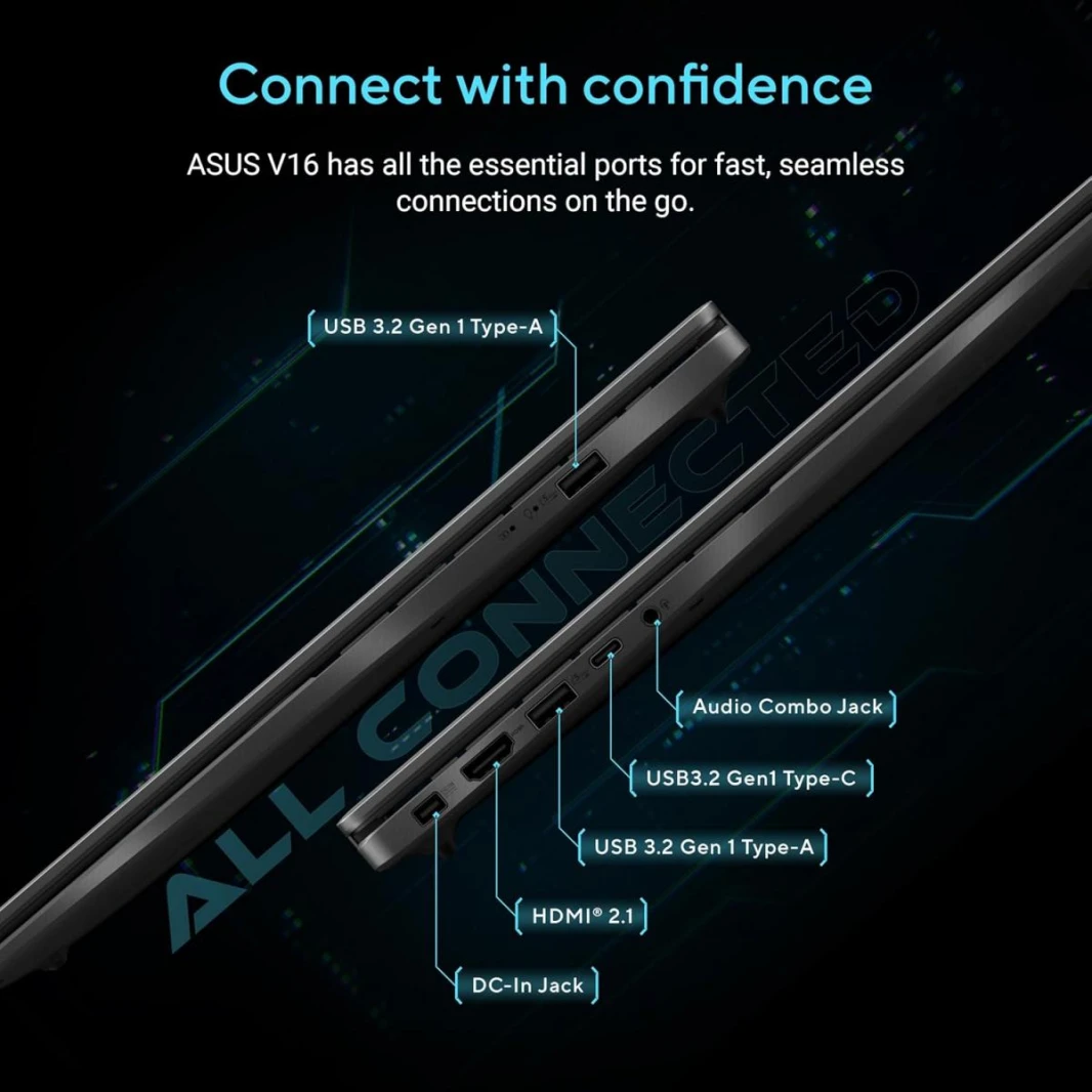 Gaming Laptop ASUS V16 (2025) Elevate Gaming & Creativity Intel® Core™ 7 Processor 240H Up to 5.2 GHz NVIDI GeForce RTX™ 4050 Laptop GPU 6GB 16.0-inch FHD+ 144Hz - Matte Black