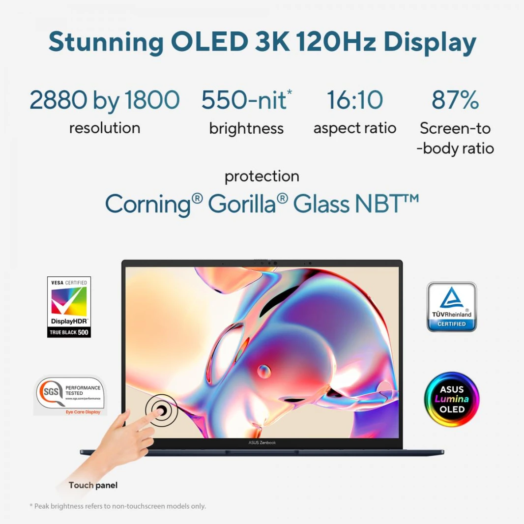 Laptop ASUS Zenbook 14 OLED Light Weight Laptop, Intel vPro® Enterprise Intel® Core™ Ultra 9 Processor 285H Up to 5.4 GHz 14 Inch, 3K (2880 x 1800) OLED TOUCH Ponder Blue - Windows 11 Home
