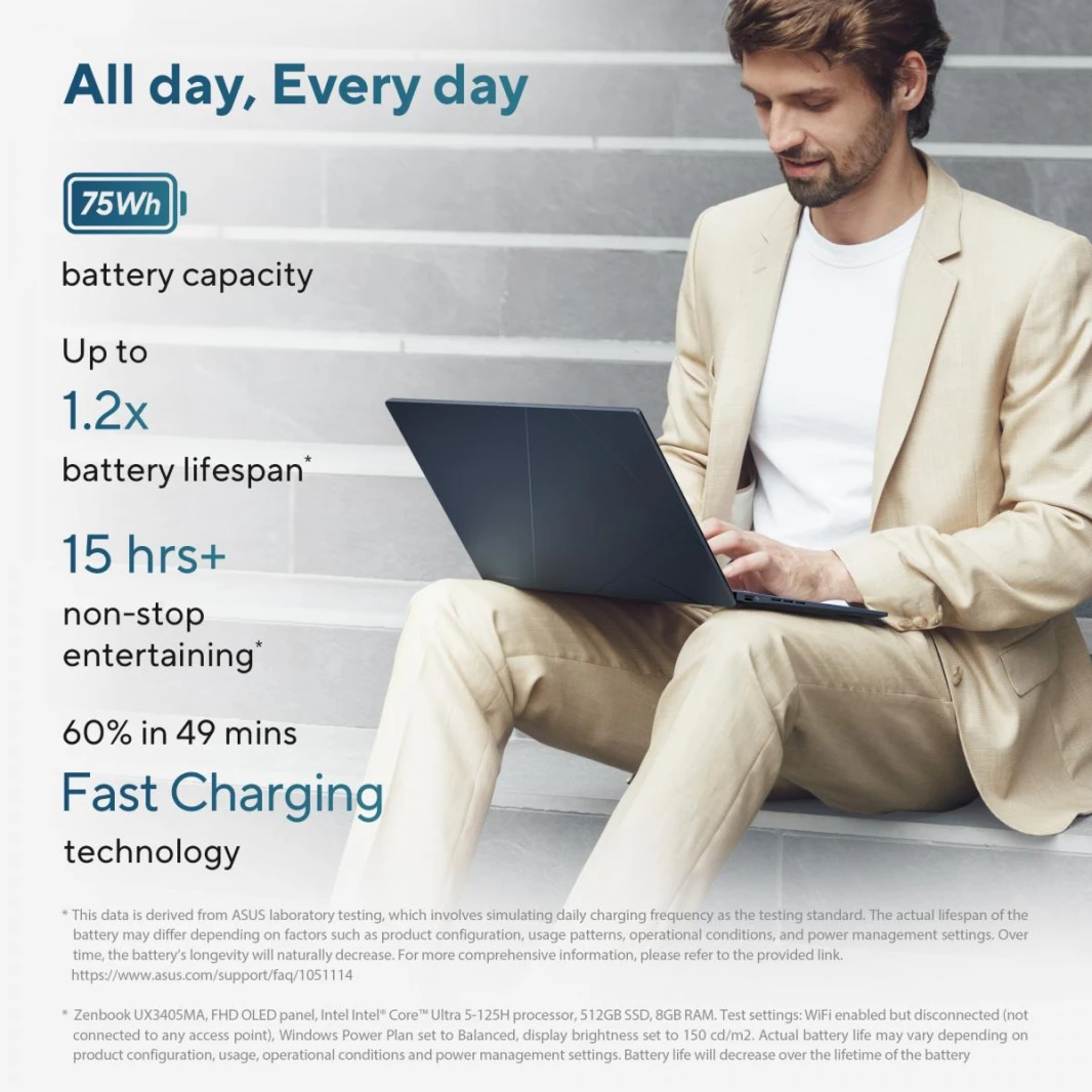 Laptop ASUS Zenbook 14 OLED Light Weight Laptop, Intel vPro® Enterprise Intel® Core™ Ultra 9 Processor 285H Up to 5.4 GHz 14 Inch, 3K (2880 x 1800) OLED TOUCH Ponder Blue - Windows 11 Home