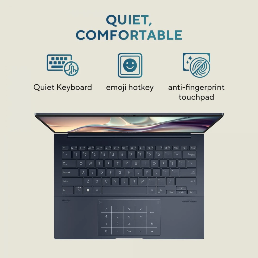 Laptop ASUS Zenbook 14 OLED Light Weight Laptop, Intel vPro® Enterprise Intel® Core™ Ultra 9 Processor 285H Up to 5.4 GHz 14 Inch, 3K (2880 x 1800) OLED TOUCH Ponder Blue - Windows 11 Home