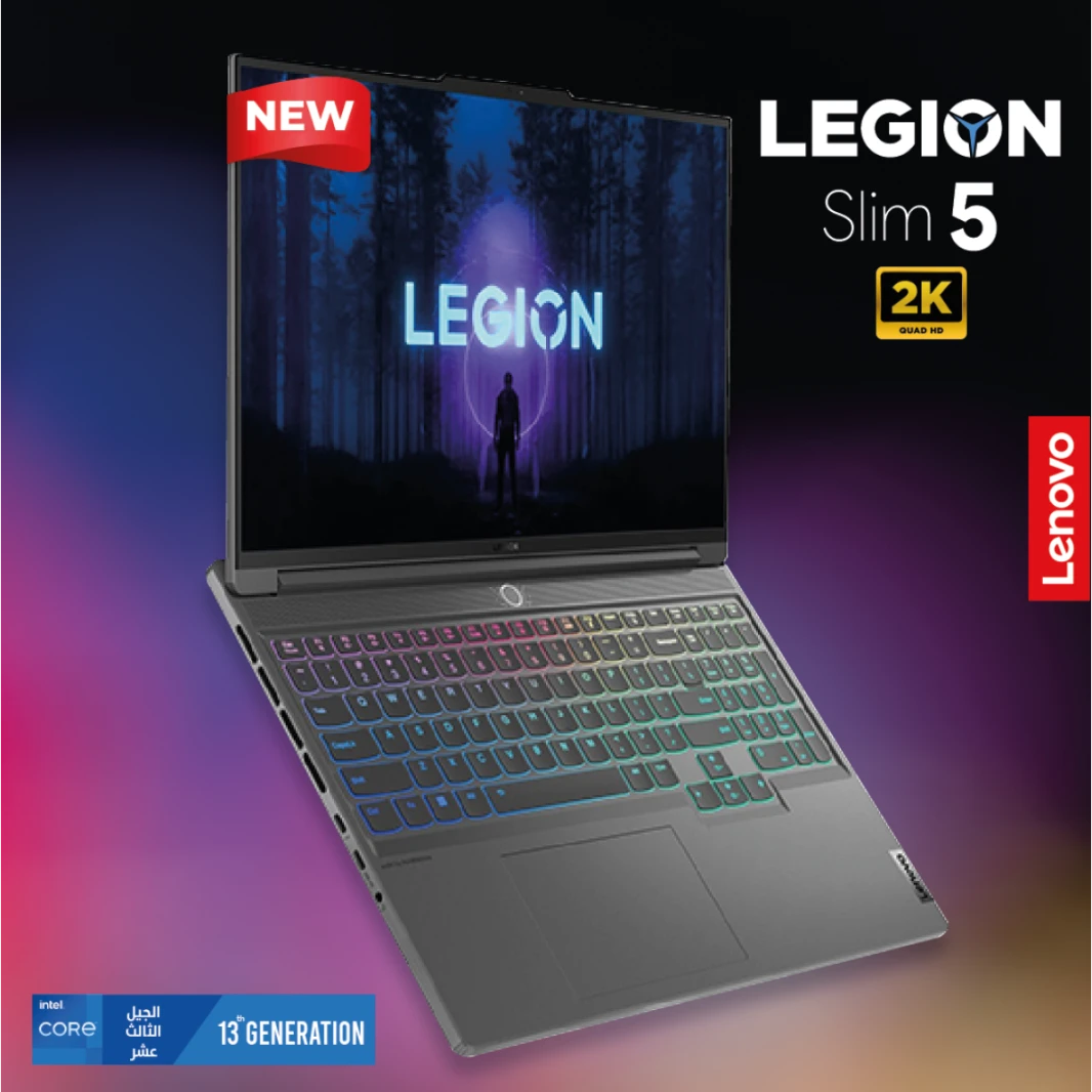 Lenovo Gaming Laptop Legion Slim 5 (2024) | Intel Core i7-13700H, NVIDIA RTX 4060 8GB, RGB Backlit, 16" 2.5K WQXGA 165Hz IPS Display, Storm Grey