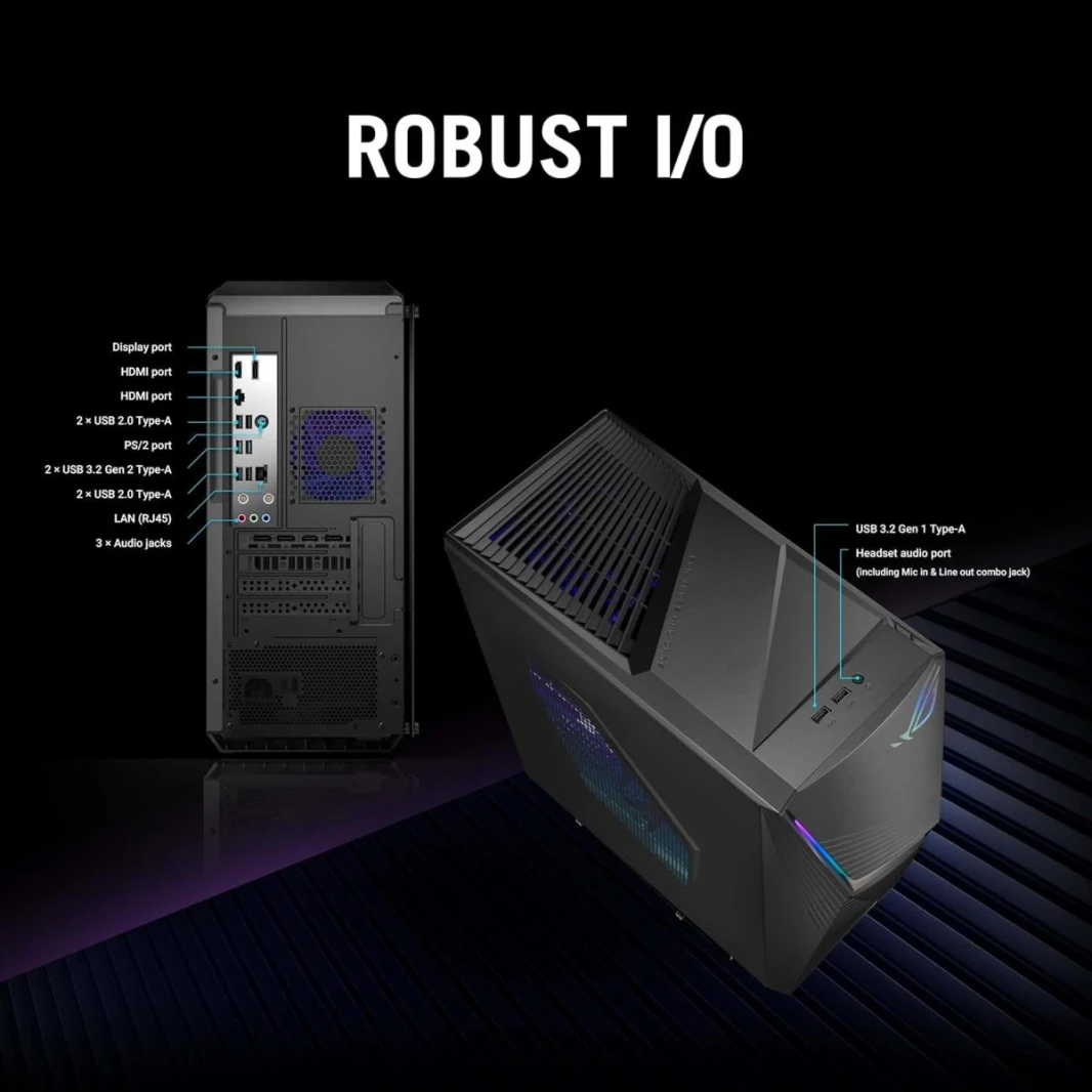 Desktop Gaming ASUS ROG G13CHR | Intel® Core™ i5-14400F Processor Air Cooler, NVIDIA® GeForce® RTX3050 8GB GDDR6 16GB DDR5 WIFI & Bluetooth Integrated - 2 Years Warranty