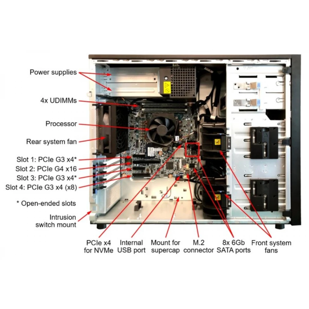 Lenovo ThinkSystem ST250 V2 Server Intel® Xeon® E-2378G Processor up to 4.8GHz 8 Cores 32GB Ram Memory Enterprise-Level Tower Server