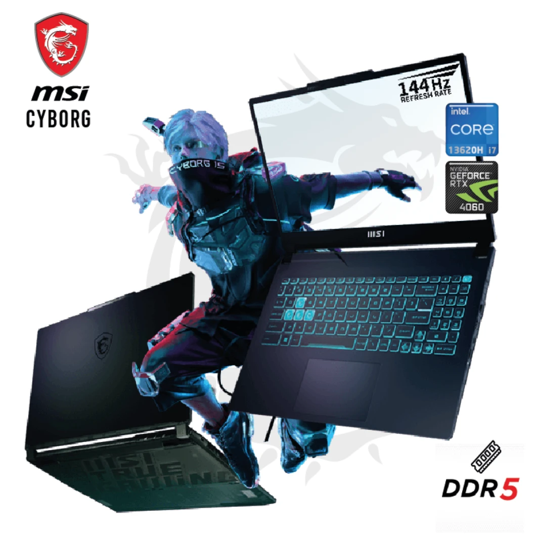 Laptop MSI Cyborg 15 A13VF  Core i7-13620H 13th Generation RTX 4060 8GB DDR6 15.6" 144Hz  Translucent Black