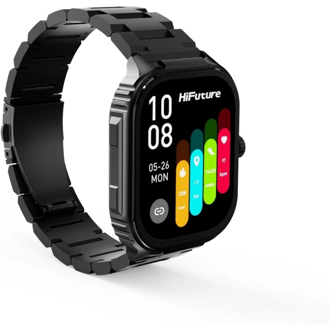 HiFuture Ultra3 PRO Premium Stainless Steel Smart Calling Watch, 2.0" AMOLED Display, IP68 Waterproof, Enhanced Monitoring - Silver Black - 18 Month Warranty