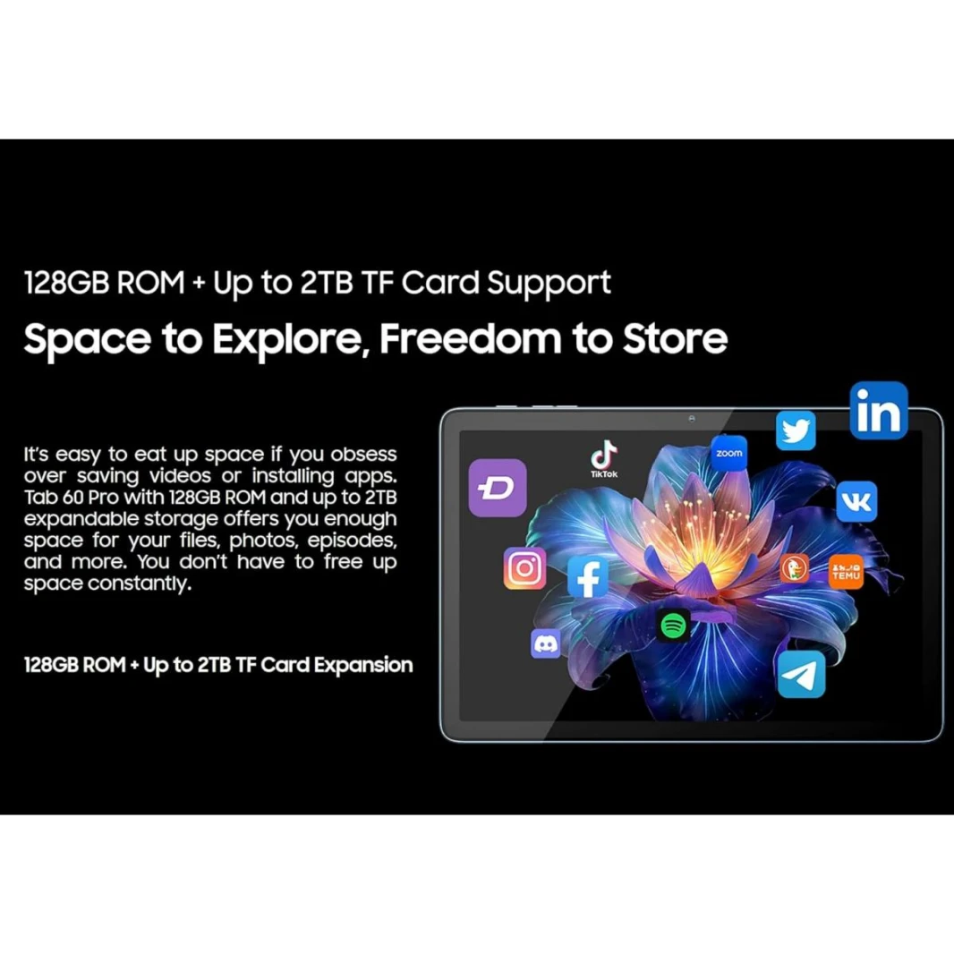 Blackview Tab 60 PRO Android 15 Tablet, 24GB+128GB, 10.1'' HD+ Display, 7700mAh Battery, Dual 4G SIM WIFI 5, 5MP+13MP Camera, 8.5mm Ultra Slim, Dual Speaker, W/ Keyboard, Mouse, Cover, Pen