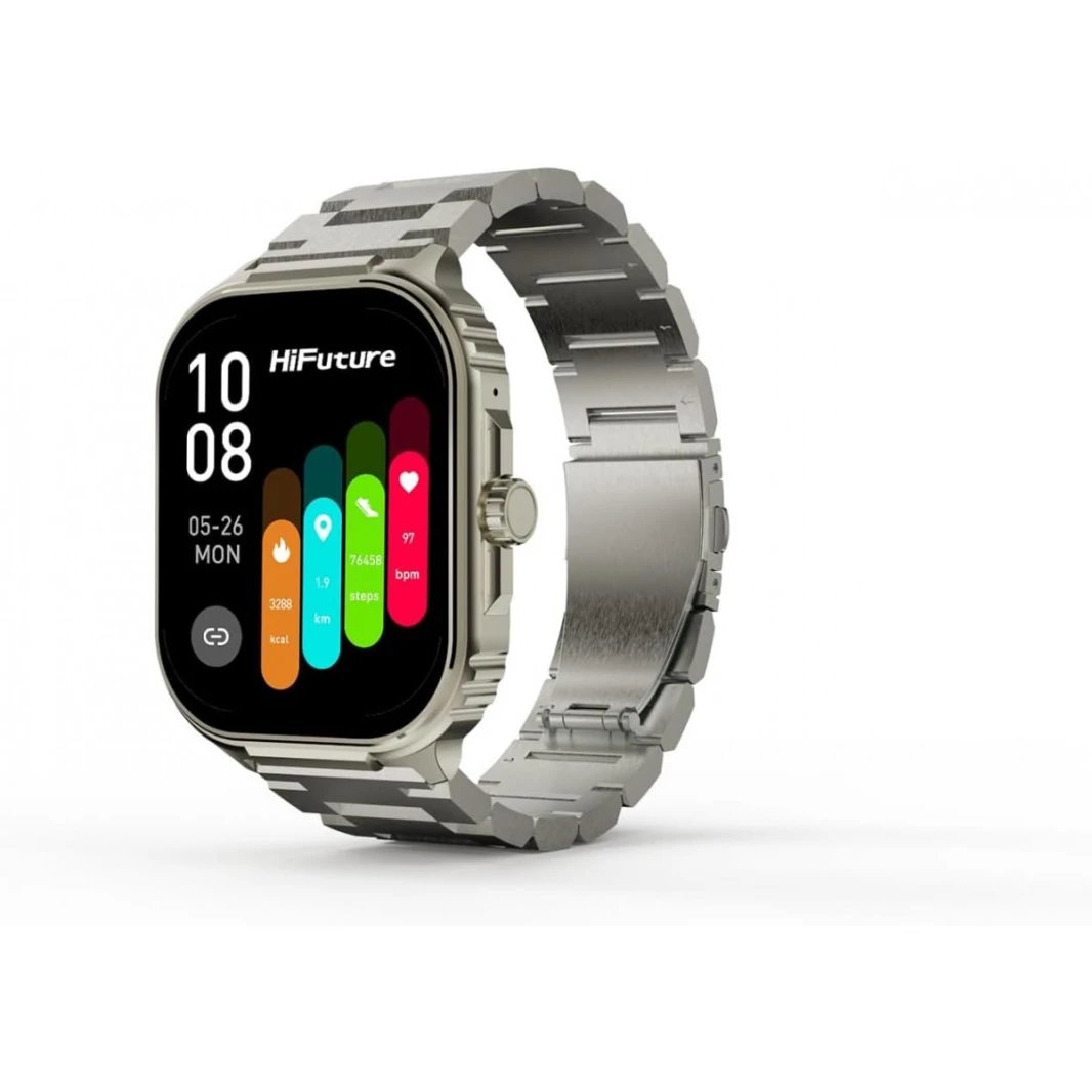 HiFuture Ultra3 PRO Premium Stainless Steel Smart Calling Watch, 2.0" AMOLED Display, IP68 Waterproof, Enhanced Monitoring - Silver - 18 Month Warranty
