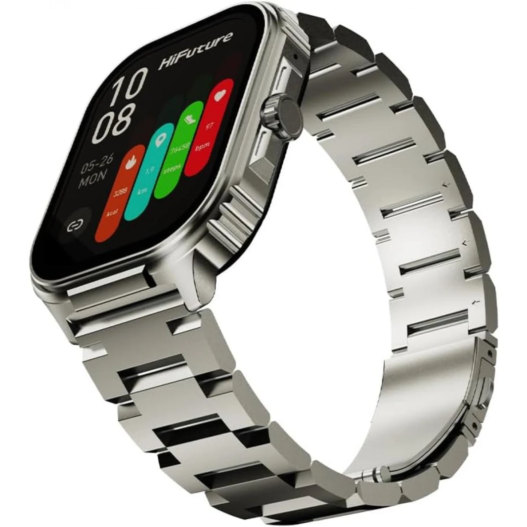 HiFuture Ultra3 PRO Premium Stainless Steel Smart Calling Watch, 2.0" AMOLED Display, IP68 Waterproof, Enhanced Monitoring - Silver - 18 Month Warranty