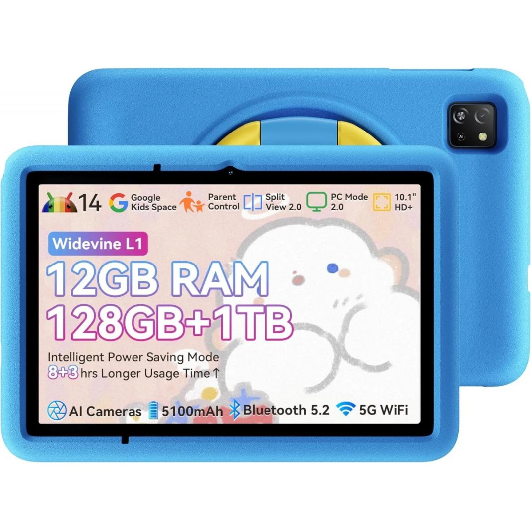 Blackview Kids Tablet,10 inch,12GB+128GB, 5G WiFi,Widevine L1,Parent Control,Kids Space for Toddler,Android 14, Tab A6Kids with case