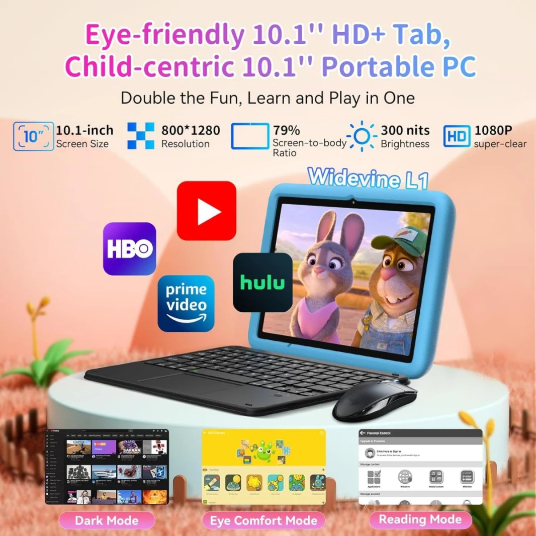 Blackview Kids Tablet,10 inch,12GB+128GB, 5G WiFi,Widevine L1,Parent Control,Kids Space for Toddler,Android 14, Tab A6Kids with case
