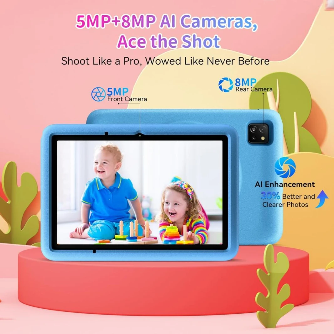 Blackview Kids Tablet,10 inch,12GB+128GB, 5G WiFi,Widevine L1,Parent Control,Kids Space for Toddler,Android 14, Tab A6Kids with case