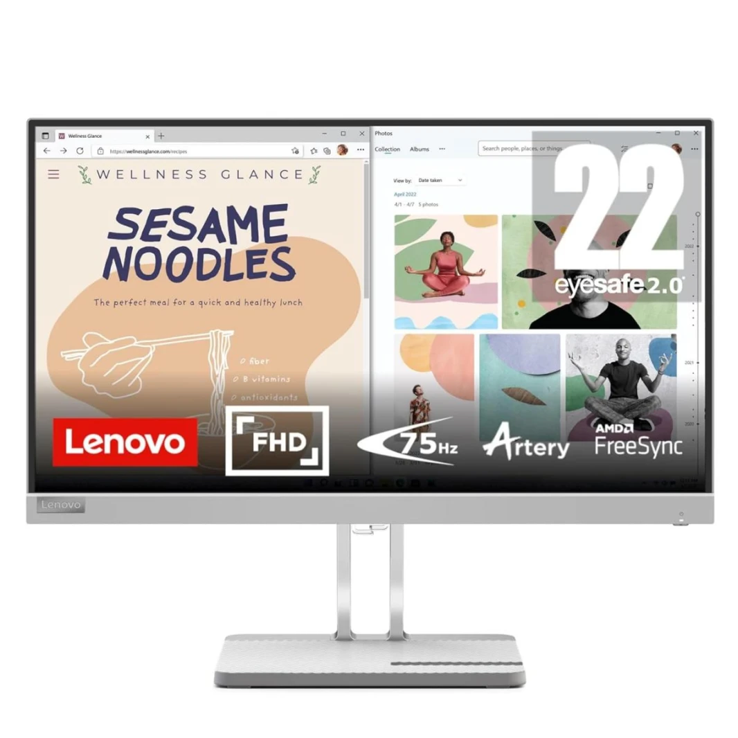 Lenovo L-Series 54.48 cm (21.4inch) | FHD Ultraslim Monitor |16.7Mn Colors, 75Hz, 4ms, AMD FreeSync, HDMI,TUV Eye Comfort & Low Blue Light - White